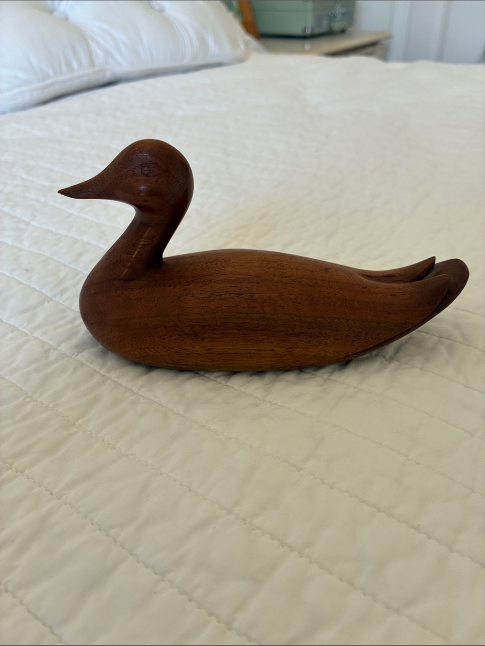 Hand-Carved Wooden Duck Figurine - Rich Brown